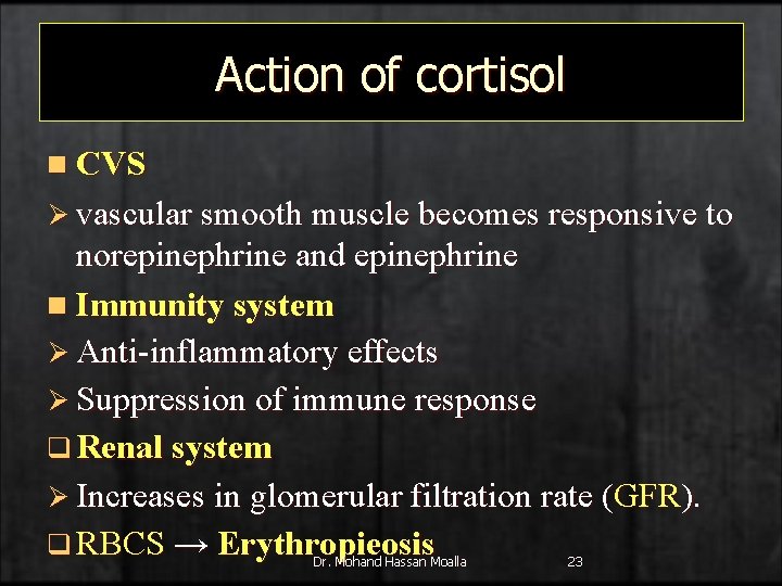 Action of cortisol n CVS Ø vascular smooth muscle becomes responsive to norepinephrine and