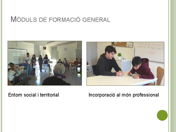 MÒDULS DE FORMACIÓ GENERAL Entorn social i territorial Incorporació al món professional 