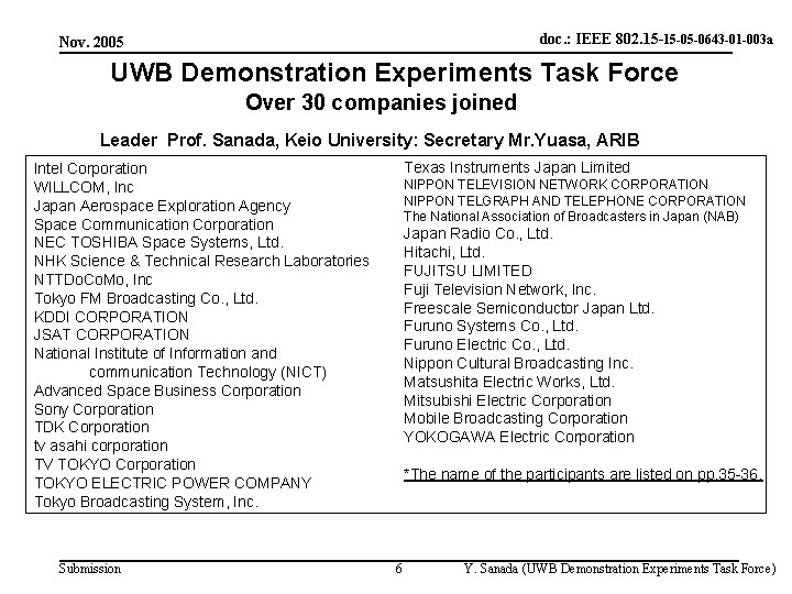 doc. : IEEE 802. 15 -15 -05 -0643 -01 -003 a Nov. 2005 UWB