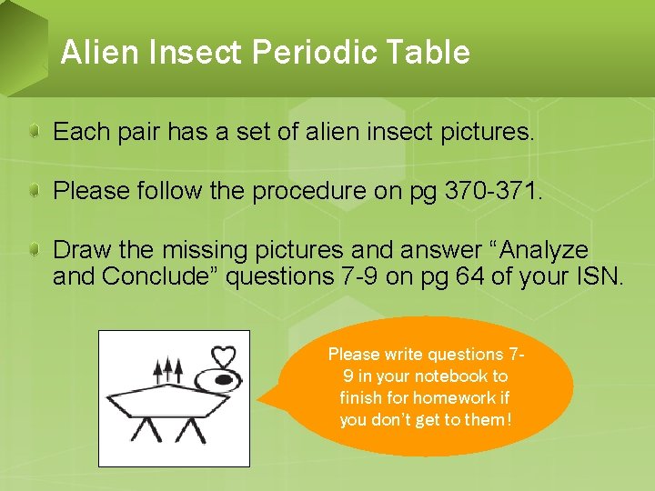 Alien Insect Periodic Table Each pair has a set of alien insect pictures. Please