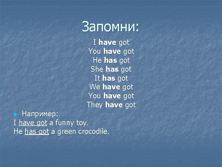 Запомни: I have got You have got He has got She has got It