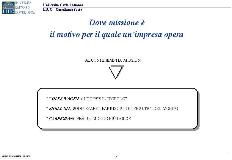 Università Carlo Cattaneo LIUC – Castellanza (VA) Dove missione è il motivo per il