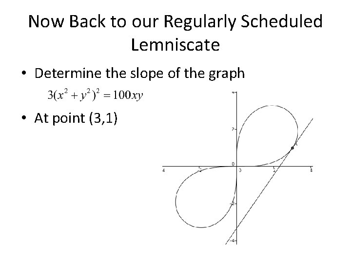 Now Back to our Regularly Scheduled Lemniscate • Determine the slope of the graph