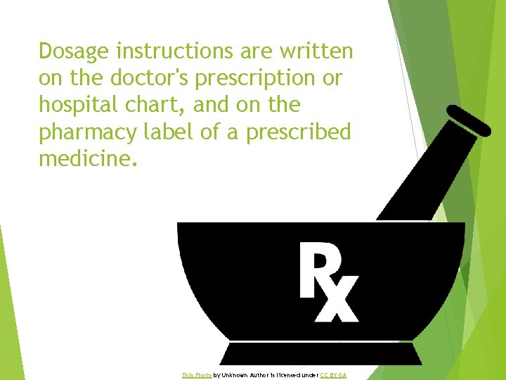 Dosage instructions are written on the doctor's prescription or hospital chart, and on the