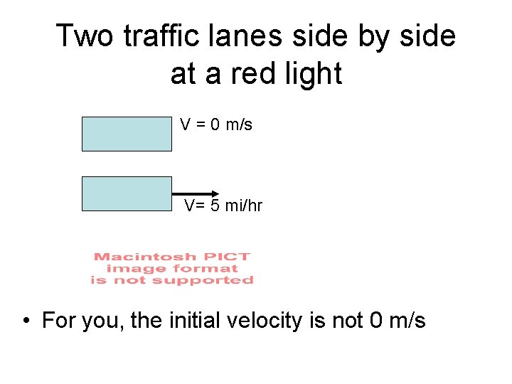 Two traffic lanes side by side at a red light V = 0 m/s