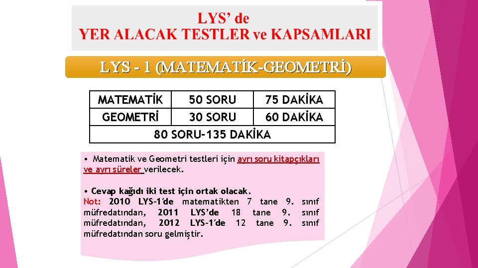LYS - 1 (MATEMATİK-GEOMETRİ) MATEMATİK 50 SORU 75 DAKİKA GEOMETRİ 30 SORU 60 DAKİKA