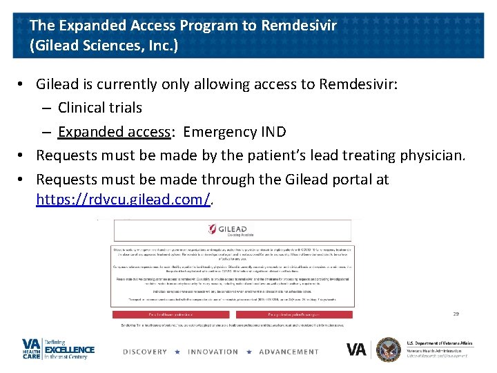 The Expanded Access Program to Remdesivir (Gilead Sciences, Inc. ) • Gilead is currently The Expanded Access Program to Remdesivir (Gilead Sciences, Inc. ) • Gilead is currently