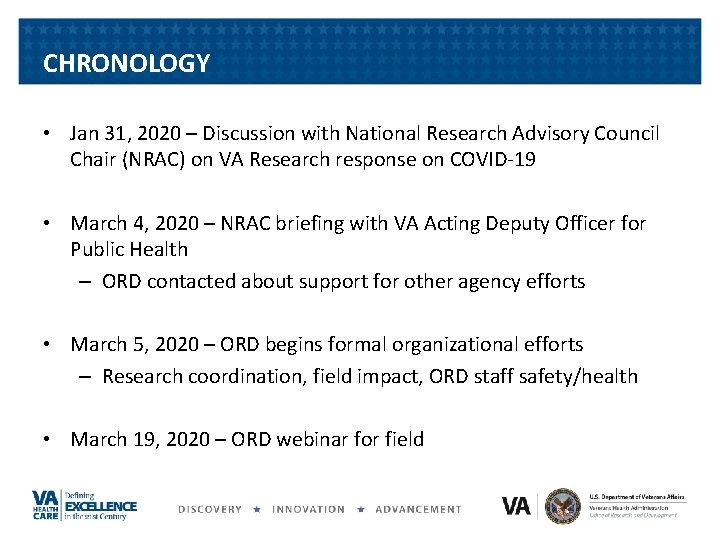 CHRONOLOGY • Jan 31, 2020 – Discussion with National Research Advisory Council Chair (NRAC) CHRONOLOGY • Jan 31, 2020 – Discussion with National Research Advisory Council Chair (NRAC)
