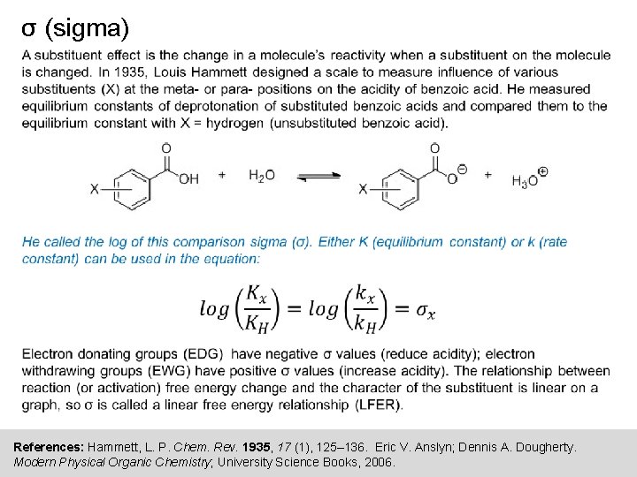 σ (sigma) References: Hammett, L. P. Chem. Rev. 1935, 17 (1), 125– 136. Eric