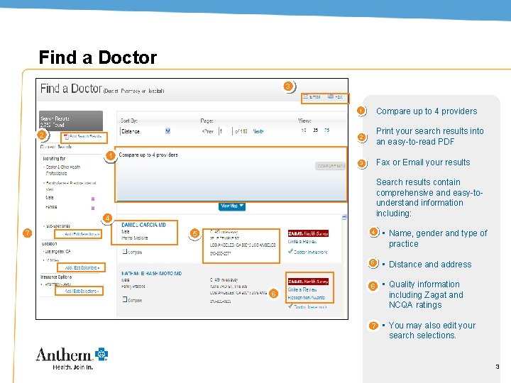 Find a Doctor 3 2 1 Compare up to 4 providers 2 Print your