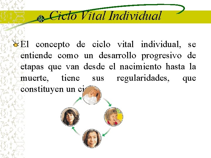Ciclo Vital Individual El concepto de ciclo vital individual, se entiende como un desarrollo Ciclo Vital Individual El concepto de ciclo vital individual, se entiende como un desarrollo
