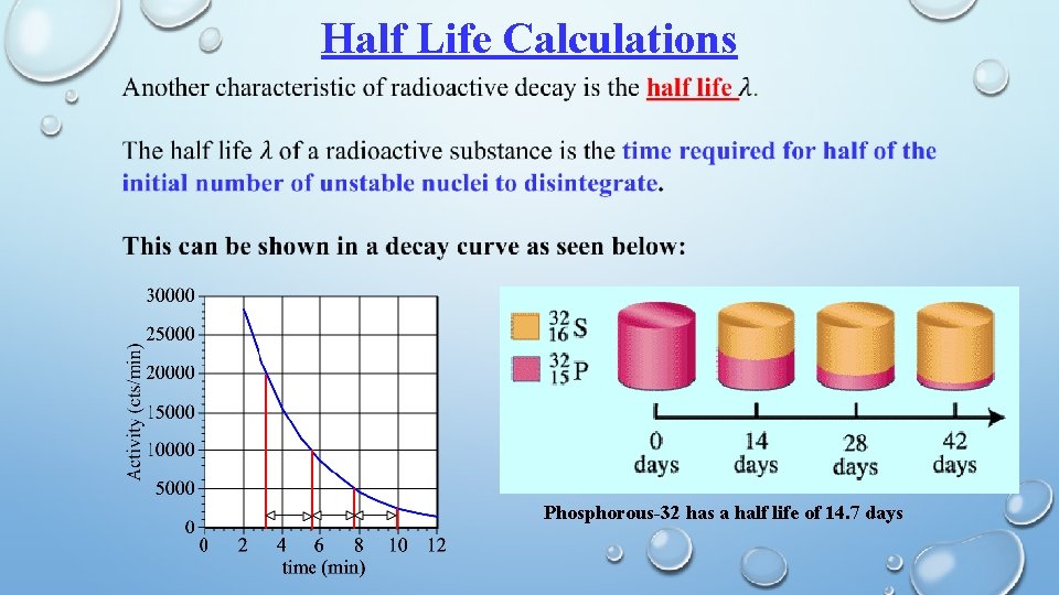 Half Life Calculations Phosphorous-32 has a half life of 14. 7 days 