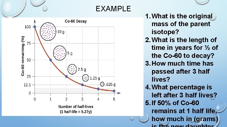 EXAMPLE • V 1. What is the original mass of the parent isotope? 2.