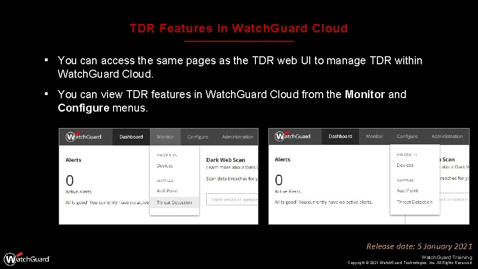 TDR Features in Watch. Guard Cloud • You can access the same pages as