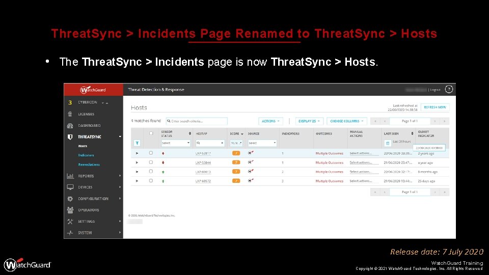 Threat. Sync > Incidents Page Renamed to Threat. Sync > Hosts • The Threat.