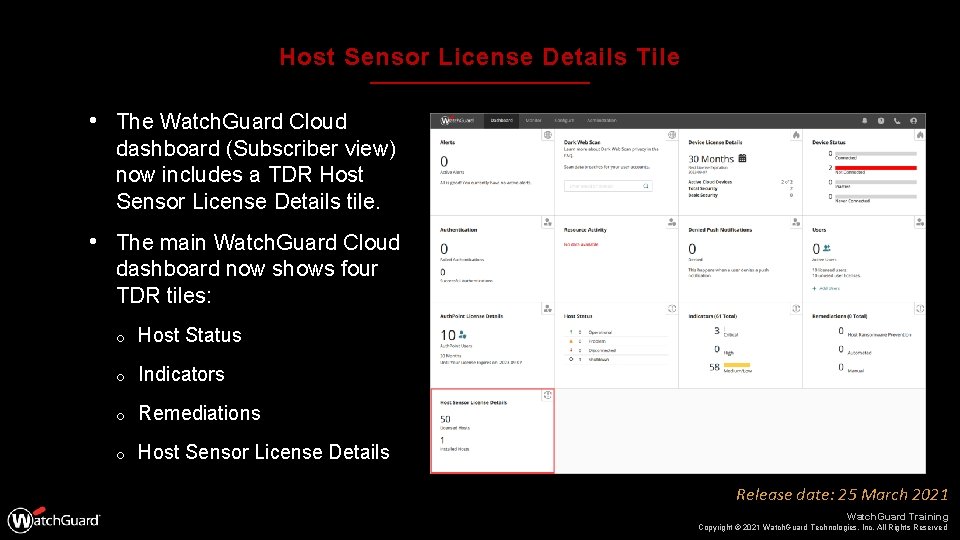 Host Sensor License Details Tile • The Watch. Guard Cloud dashboard (Subscriber view) now