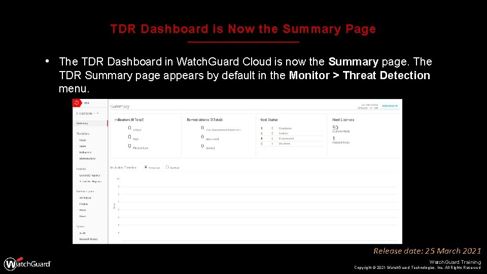 TDR Dashboard is Now the Summary Page • The TDR Dashboard in Watch. Guard