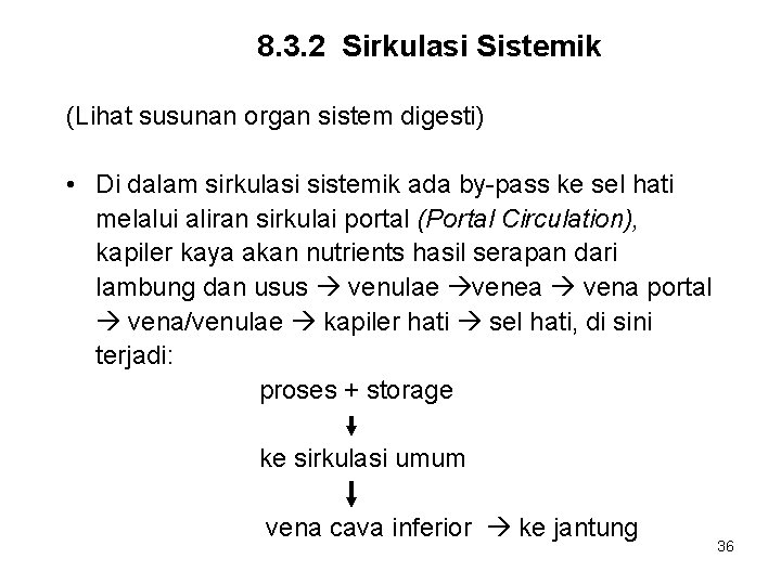 8. 3. 2 Sirkulasi Sistemik (Lihat susunan organ sistem digesti) • Di dalam sirkulasi