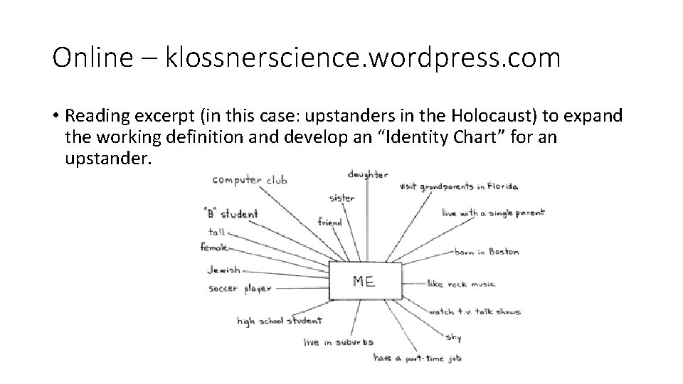 Online – klossnerscience. wordpress. com • Reading excerpt (in this case: upstanders in the