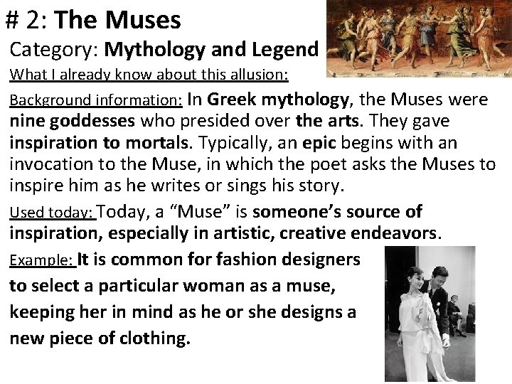 # 2: The Muses Category: Mythology and Legend What I already know about this