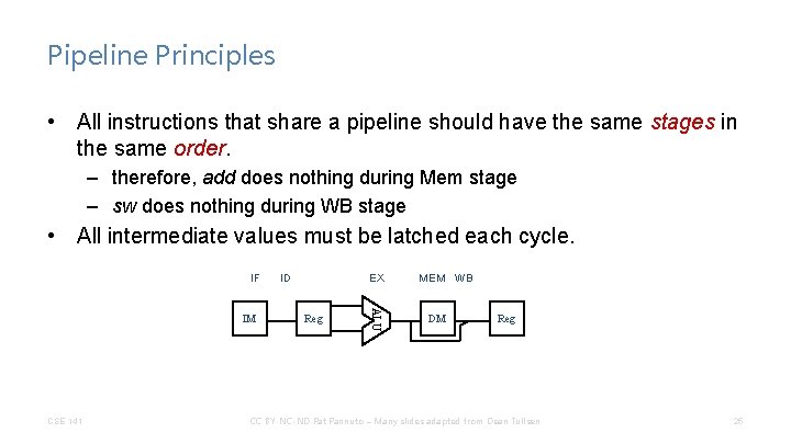 Pipeline Principles • All instructions that share a pipeline should have the same stages