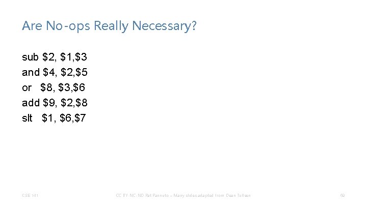 Are No-ops Really Necessary? sub $2, $1, $3 and $4, $2, $5 or $8,