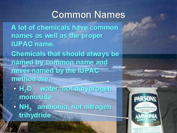 Common Names • A lot of chemicals have common names as well as the