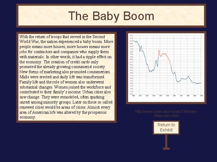 The Baby Boom With the return of troops that served in the Second World The Baby Boom With the return of troops that served in the Second World