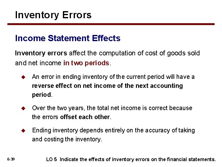 Inventory Errors Income Statement Effects Inventory errors affect the computation of cost of goods