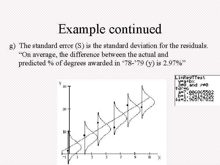 Example continued g) The standard error (S) is the standard deviation for the residuals.