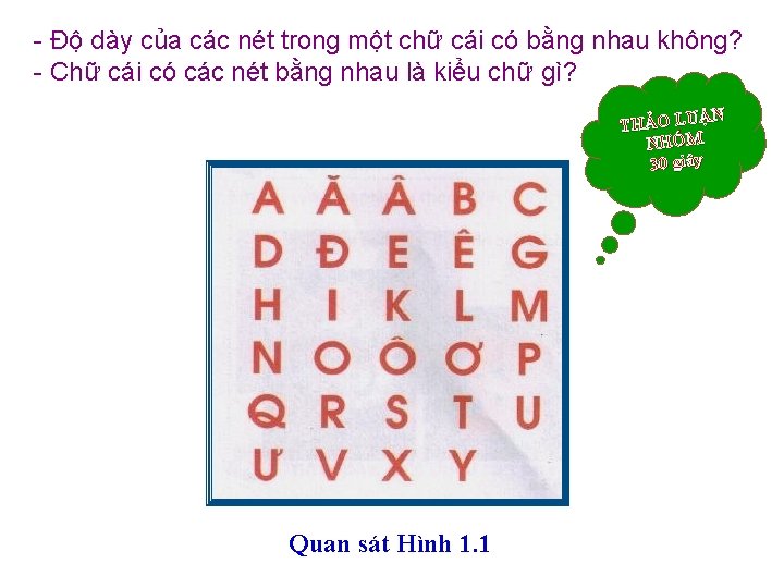 - Độ dày của các nét trong một chữ cái có bằng nhau không? - Độ dày của các nét trong một chữ cái có bằng nhau không?