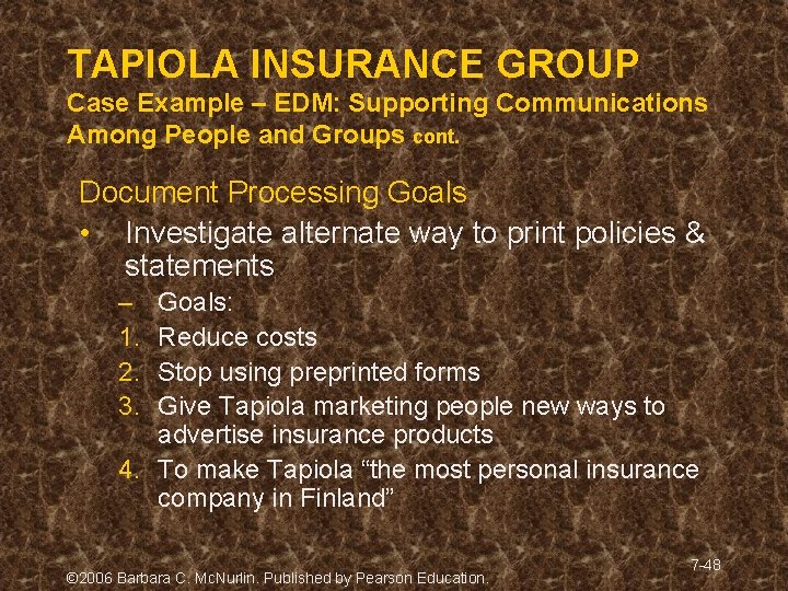 TAPIOLA INSURANCE GROUP Case Example – EDM: Supporting Communications Among People and Groups cont. TAPIOLA INSURANCE GROUP Case Example – EDM: Supporting Communications Among People and Groups cont.