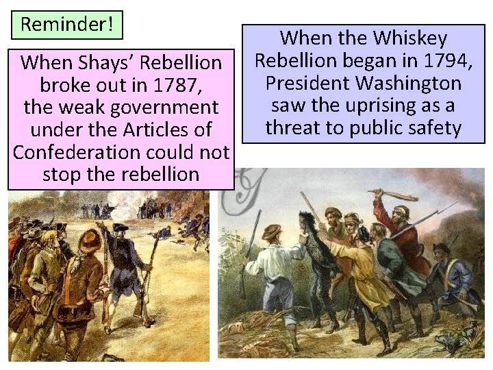 Reminder! When Shays’ Rebellion broke out in 1787, the weak government under the Articles