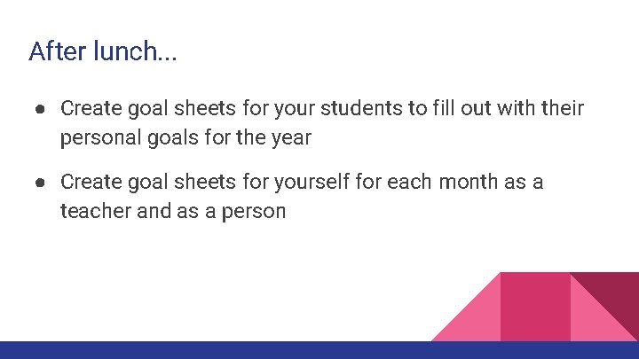 After lunch. . . ● Create goal sheets for your students to fill out