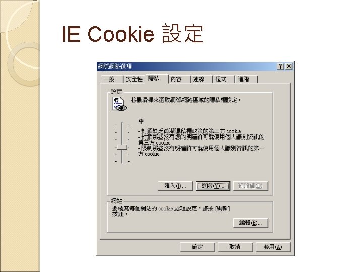 IE Cookie 設定 