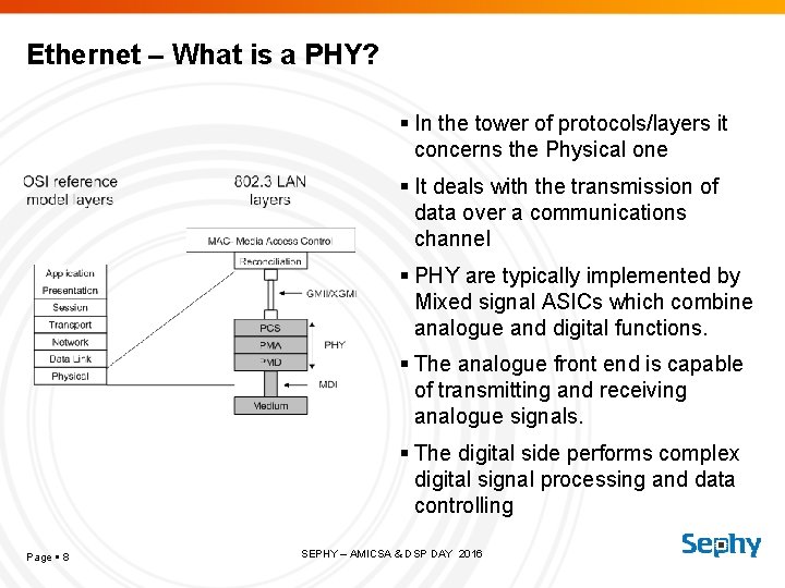 Ethernet – What is a PHY? In the tower of protocols/layers it concerns the