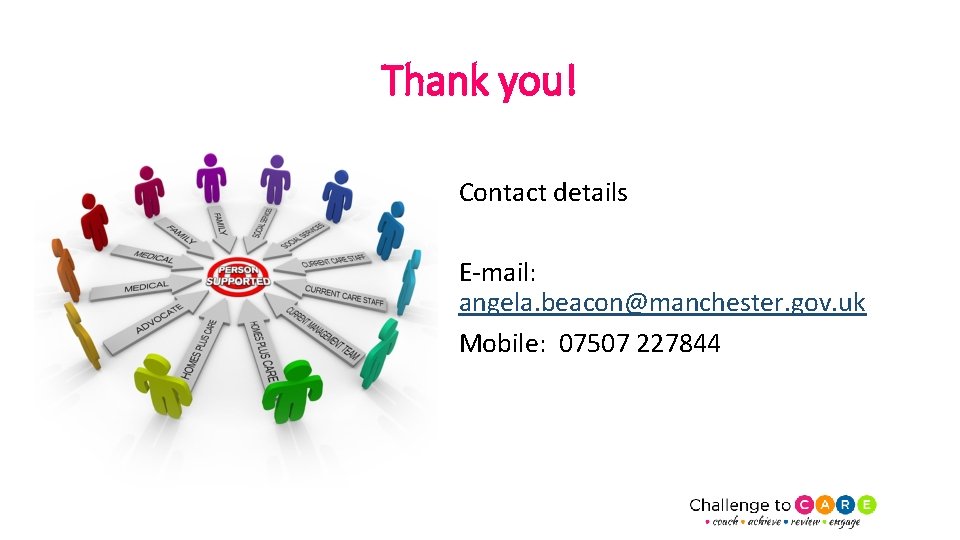 Thank you! Contact details E-mail: angela. beacon@manchester. gov. uk Mobile: 07507 227844 