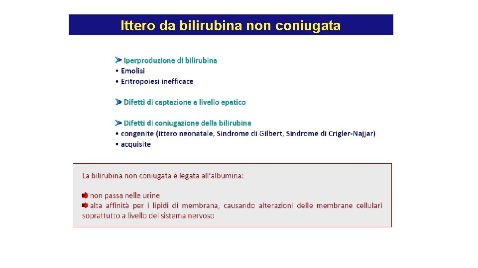 Ittero da bilirubina non coniugata Ittero da bilirubina non coniugata