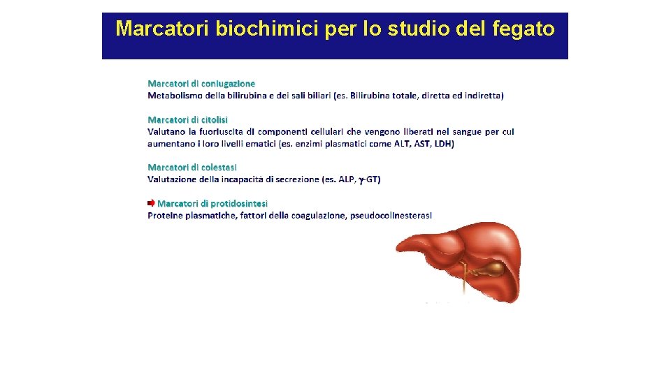 Marcatori biochimici per lo studio del fegato Marcatori biochimici per lo studio del fegato