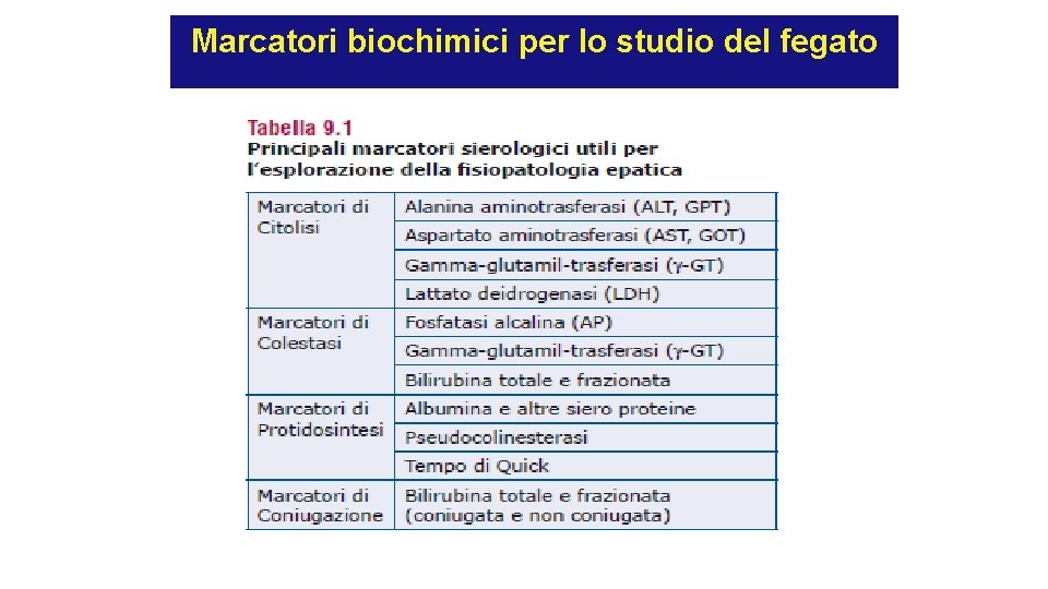 Marcatori biochimici per lo studio del fegato Marcatori biochimici per lo studio del fegato