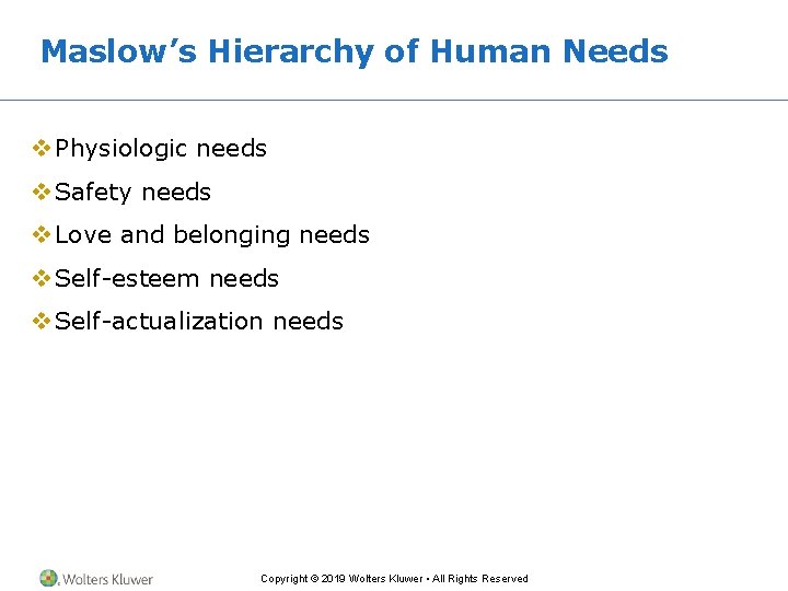 Maslow’s Hierarchy of Human Needs v Physiologic needs v Safety needs v Love and Maslow’s Hierarchy of Human Needs v Physiologic needs v Safety needs v Love and
