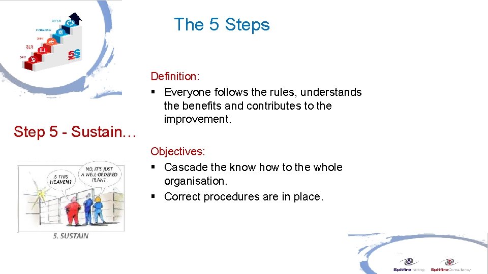 The 5 Steps Step 5 - Sustain… Definition: § Everyone follows the rules, understands