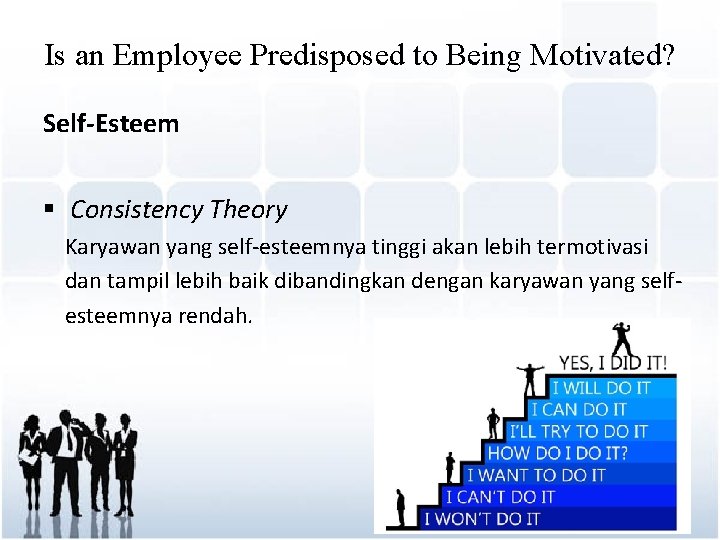 Is an Employee Predisposed to Being Motivated? Self-Esteem § Consistency Theory Karyawan yang self-esteemnya