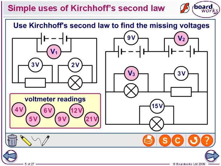 Simple uses of Kirchhoff’s second law 5 of 27 © Boardworks Ltd 2009 