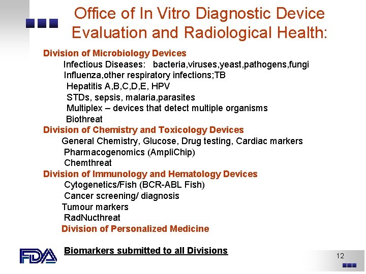 Office of In Vitro Diagnostic Device Evaluation and Radiological Health: Division of Microbiology Devices Office of In Vitro Diagnostic Device Evaluation and Radiological Health: Division of Microbiology Devices