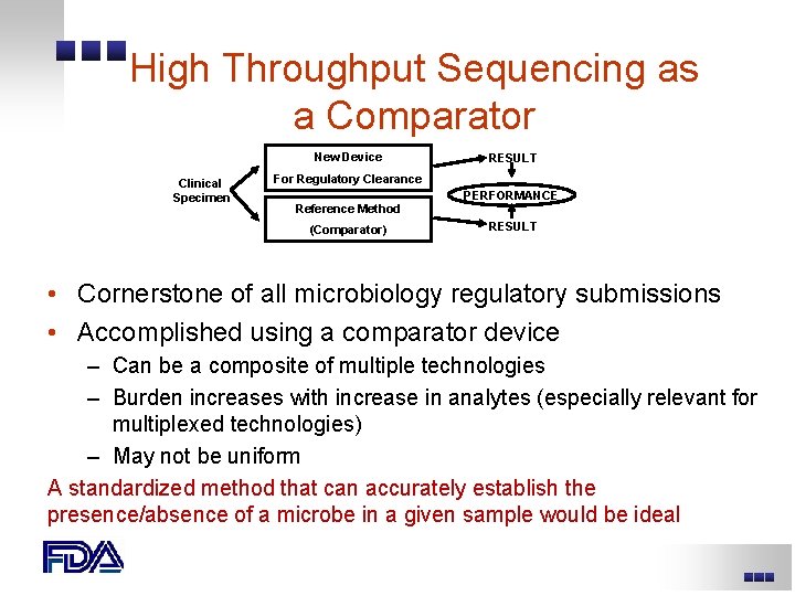 High Throughput Sequencing as a Comparator New Device Clinical Specimen RESULT For Regulatory Clearance High Throughput Sequencing as a Comparator New Device Clinical Specimen RESULT For Regulatory Clearance