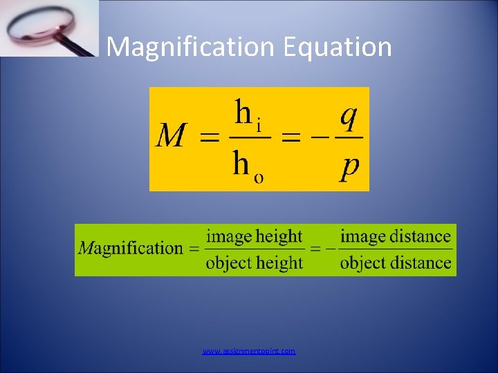 Magnification Equation www. assignmentpoint. com 