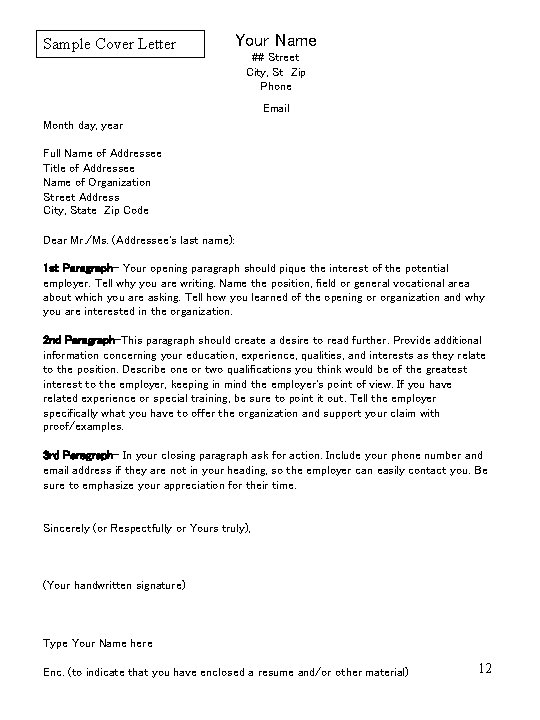 Sample Cover Letter Your Name ## Street City, St Zip Phone Email Month day, Sample Cover Letter Your Name ## Street City, St Zip Phone Email Month day,