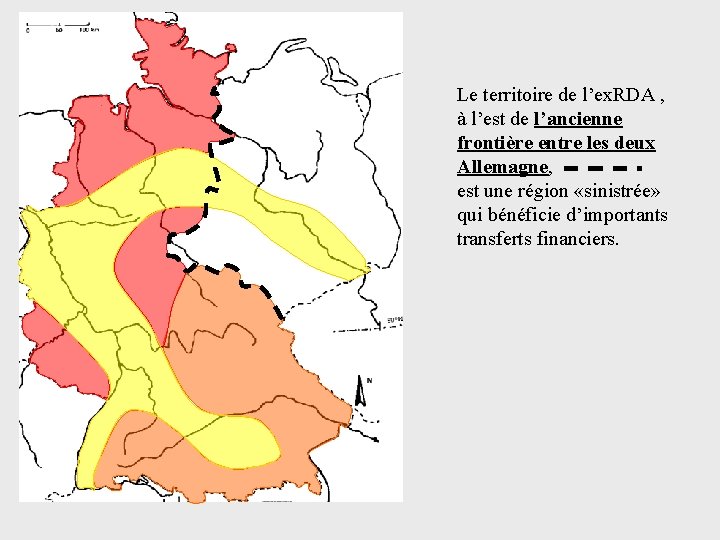 Le territoire de l’ex. RDA , à l’est de l’ancienne frontière entre les deux