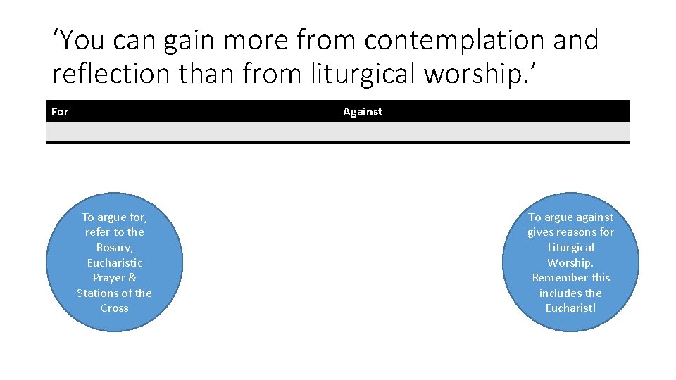 ‘You can gain more from contemplation and reflection than from liturgical worship. ’ For ‘You can gain more from contemplation and reflection than from liturgical worship. ’ For